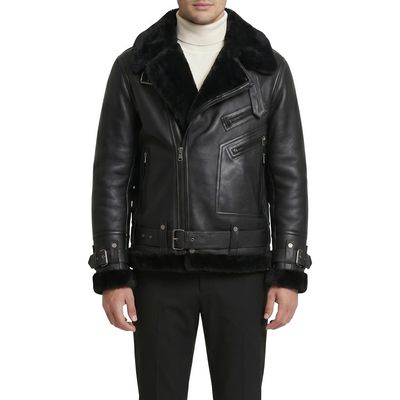 GORSKI GORSKI Men's Genuine Shearling Moto Zip Jacket