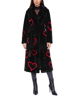 Gorski Gorski Reversible Shearling Lamb Coat with Heart Intarsia, Belt