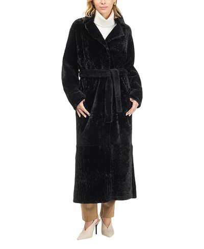 Gorski Gorski Reversible Textured Shearling Lamb Coat with Side Slits, Belt