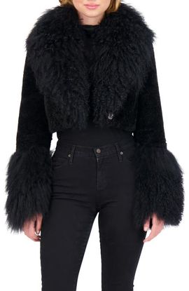 GORSKI GORSKI Sheared Genuine Shearling Bolero With Genuine Shearling Collar & Cuffs