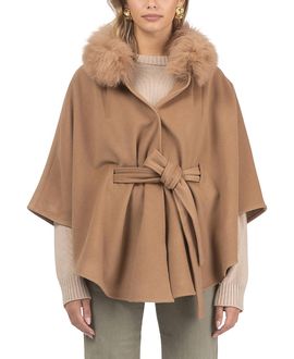 Gorski Gorski Wool Belted Cape with Lamb Collar