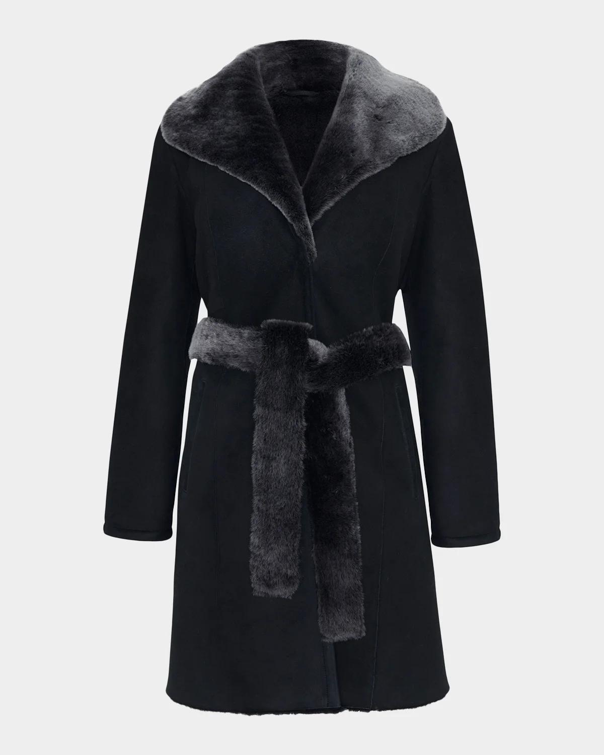 Gorski Merino Lamb Shearling Short Coat With Belt