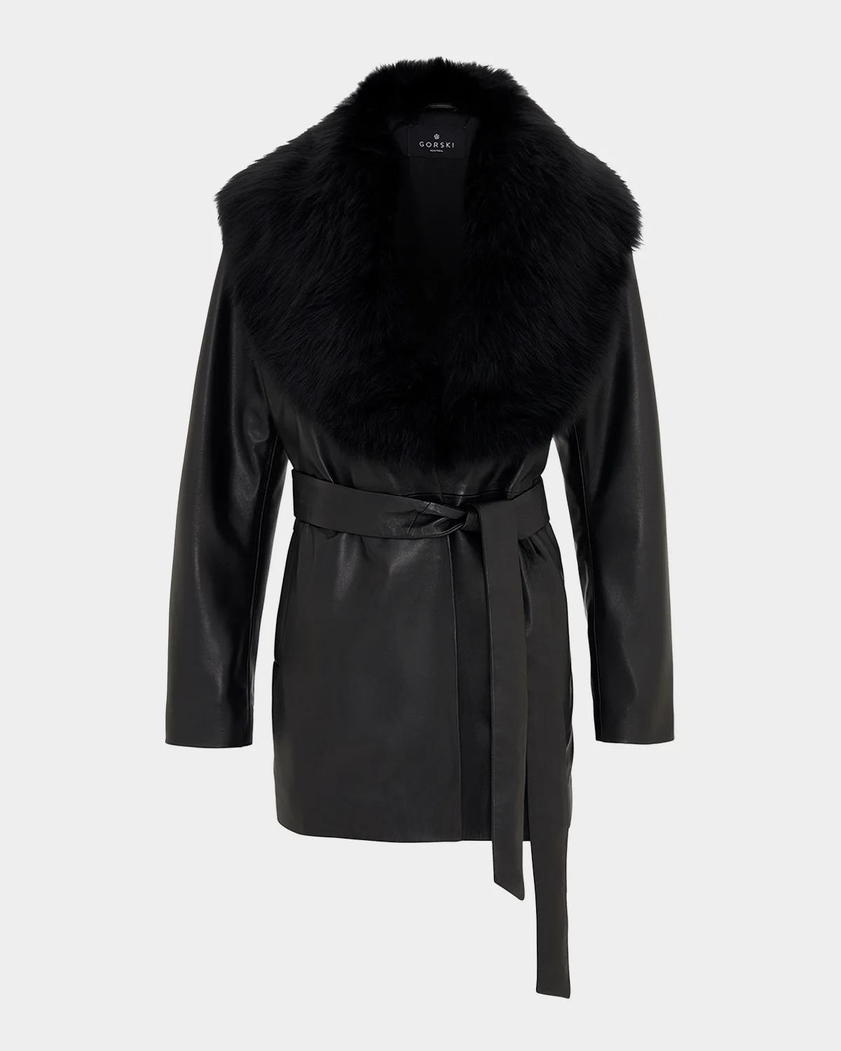 Gorski Nappa Leather Jacket w/ Shearling Collar
