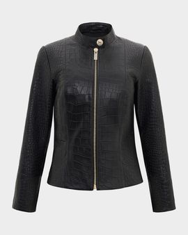Gorski Select Leather Croc-Embossed Zip Jacket