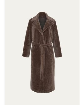Gorski Textured Shearling Lamb Long Wrap Coat