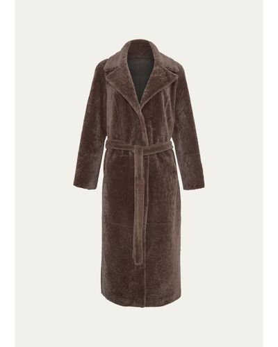 Gorski Textured Shearling Lamb Long Wrap Coat