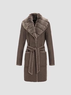 Gorski Women's Cashmere and Wool Stroller with Shearling Lamb Collar