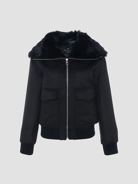 Gorski Women's Fabric Coat with Select Shearling Lamb Collar