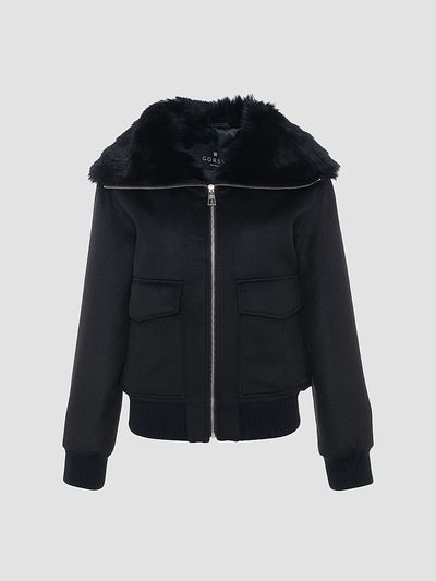 Gorski Women's Fabric Coat with Select Shearling Lamb Collar