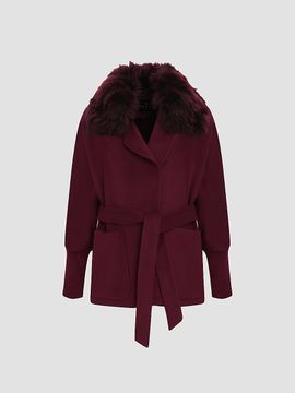 Gorski Women's Fabric Jacket with Detachable Shearling Lamb Collar, Belt