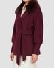 Gorski Women's Fabric Jacket with Detachable Shearling Lamb Collar, Belt - 4