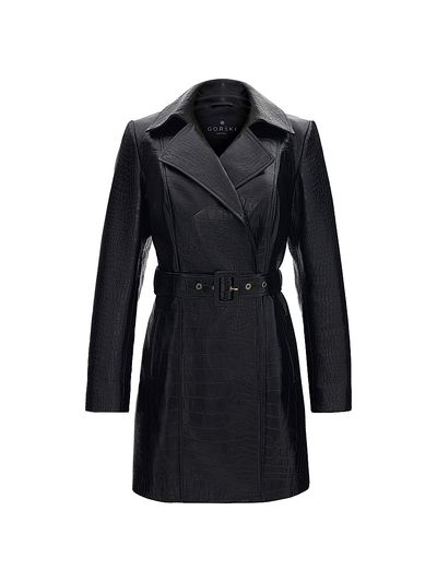 Gorski Women's Select Nappa Leather Croco Embossed Trench Coat, Belt