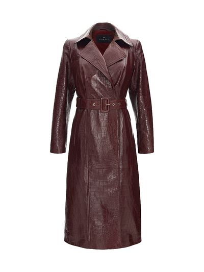 Gorski Women's Select Nappa Leather Croco Embossed Trench Coat with Belt