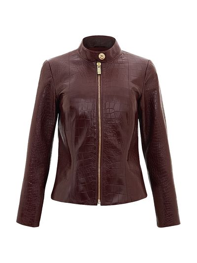Gorski Women's Select Nappa Leather Croco Embossed Zip Jacket