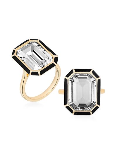 Goshwara Women's Mélange Rock Crystal & Onyx Emerald Cut Ring