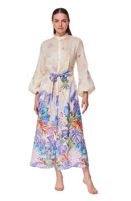 Gottex Gottex Cherry Blossom Belted Button Up Linen Dress Cover-Up