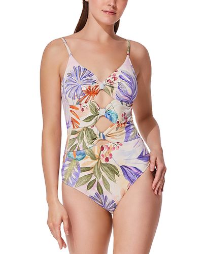 Gottex Gottex Cherry Blossom V Neck Thin Strap One Piece Swimsuit