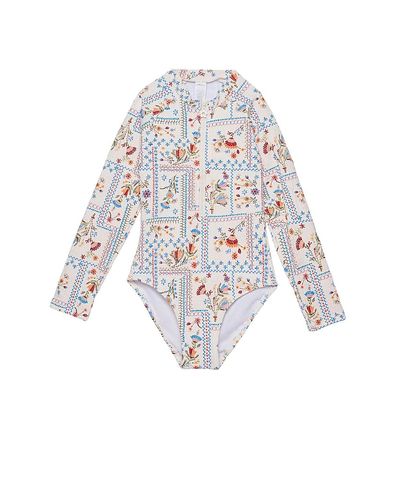 Gottex Kids Gottex Kids Girls' Floral Soul Textured Long Sleeve Zip Front One Piece