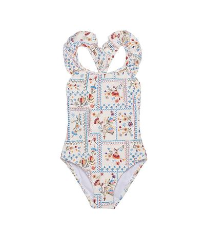 Gottex Kids Gottex Kids Girls' Floral Soul Textured Square Neck Ruffle One Piece