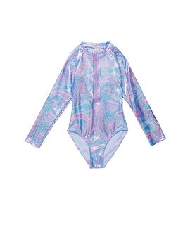 Gottex Kids Gottex Kids Girls' Marble Sparkle Long Sleeve Zip Front One Piece