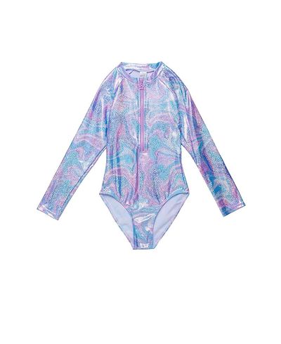 Gottex Kids Gottex Kids Girls' Marble Sparkle Long Sleeve Zip Front One Piece