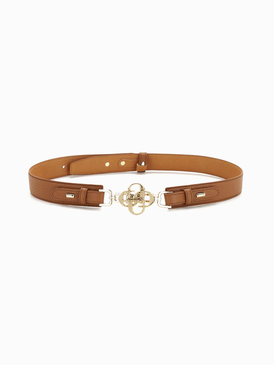 GRACE U Grace Leather Logo Belt (Brown)