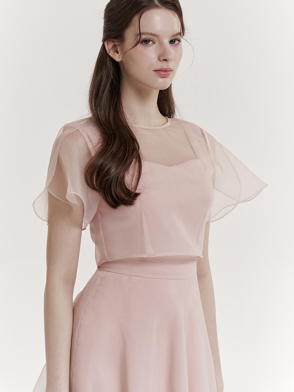 GRACE U Sheer Reversible Organza Blouse [Pink]