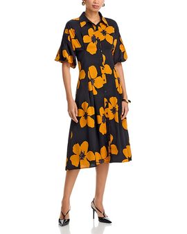 Gracia Gracia Button-Down Puff Sleeve Midi Dress