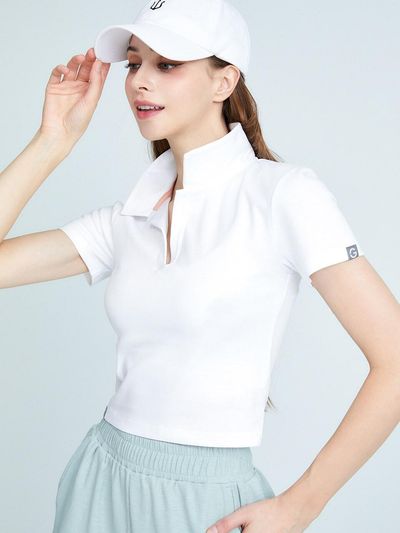 GRANDE LINE Collar Crop Short Sleeve Top