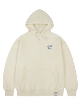 GRAVER Cotton-Polyester Embroidered Bear Hoodie [beige]