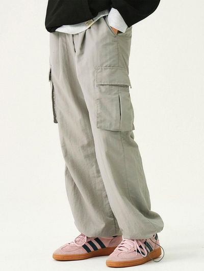 GRAVER [UNISEX] BANDING Nylon Cargo Pants_Gray