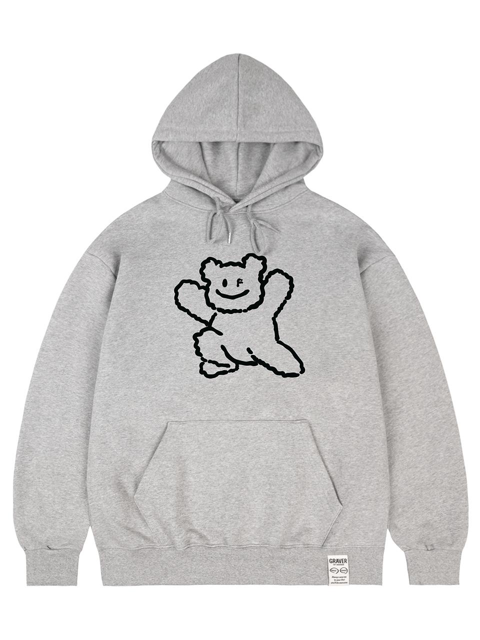 GRAVER [UNISEX] Big Line Bear Smile Hoodie_Gray