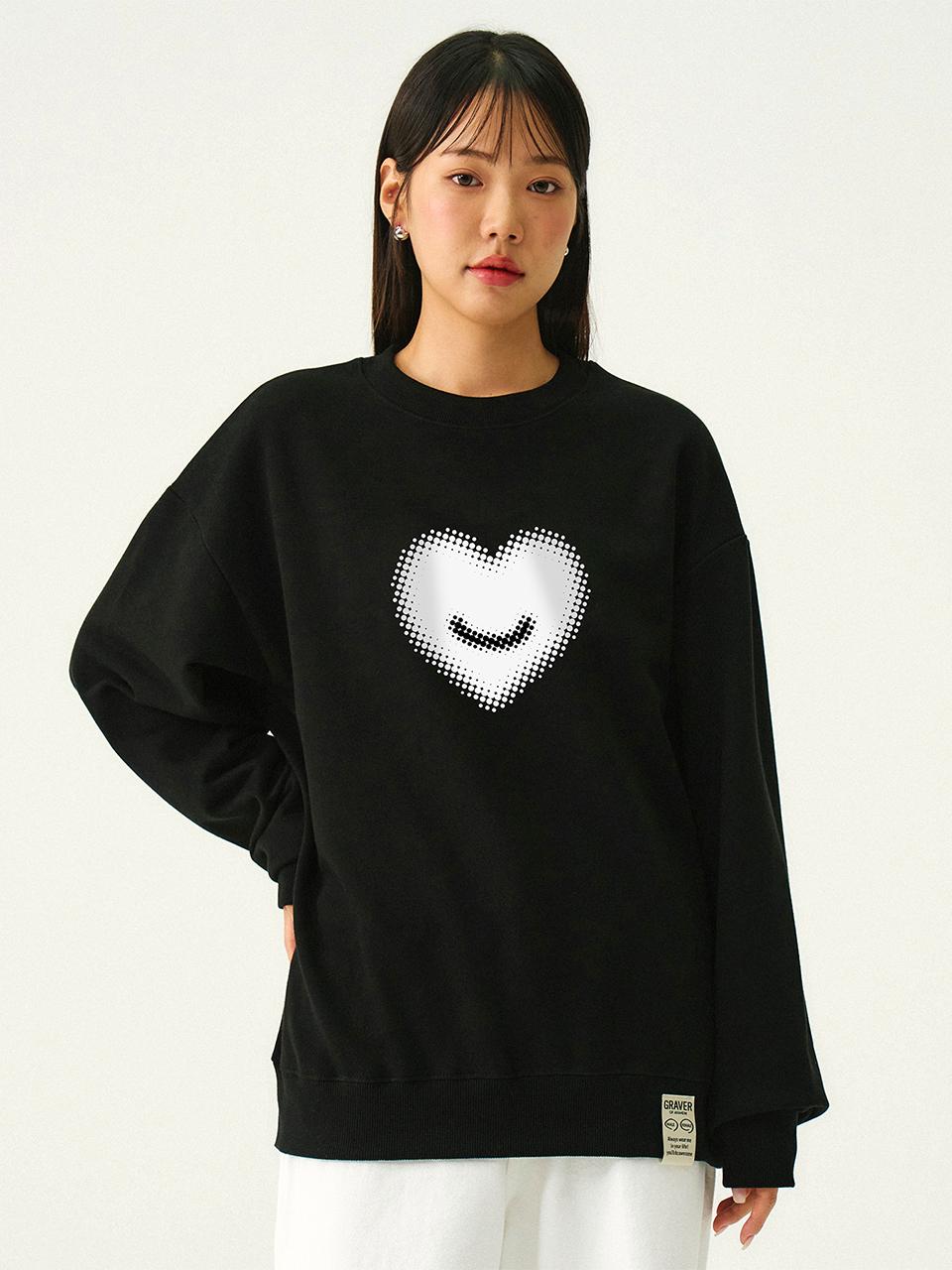 GRAVER Unisex Dot Heart Cotton Blend Sweatshirt [Black]