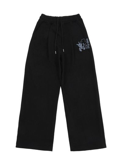 GRAVER [UNISEX] LUCKY - Sweat Pintuck Wide Pants_Black