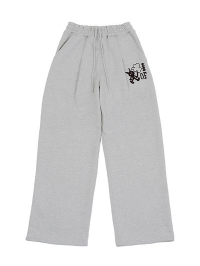 GRAVER [UNISEX] LUCKY - Sweat Pintuck Wide Pants_Gray