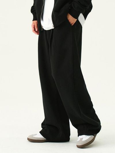 GRAVER Unisex Pin-tuck Wide Training Pants [Black]