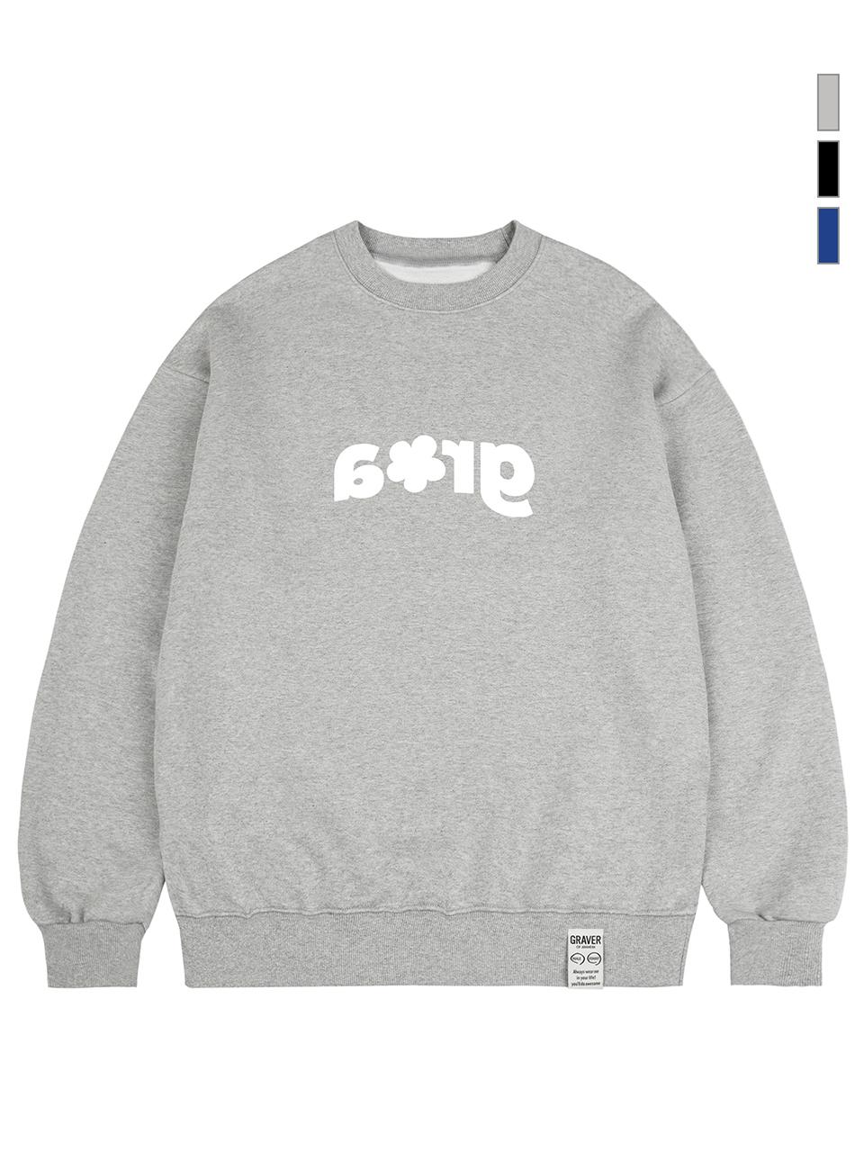 GRAVER Unisex Silhouette Flower Cotton-Polyester Sweatshirt [Grey/Cobalt Blue/Black]