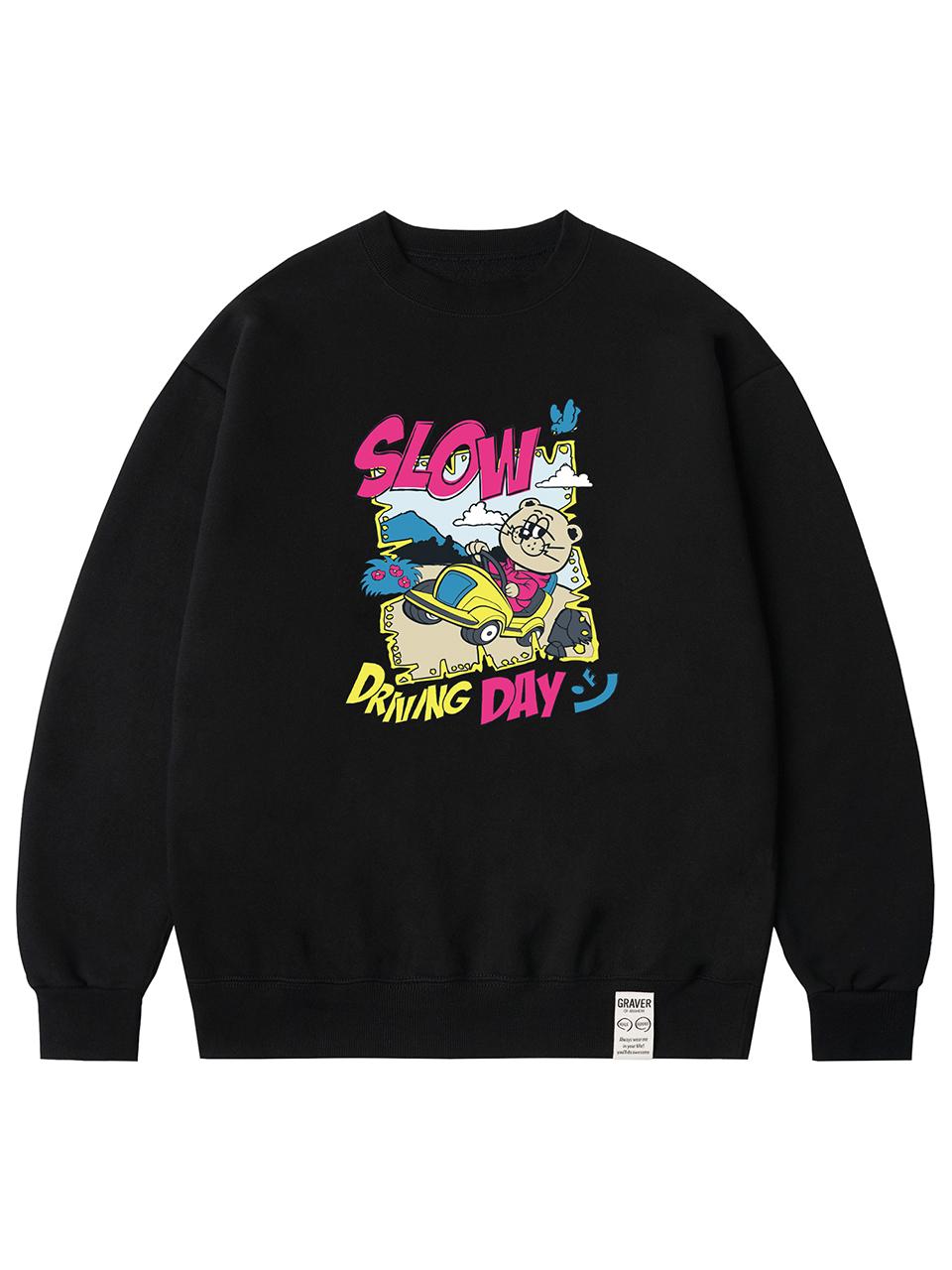 GRAVER [UNISEX] SLOW DRIVING DAY Sweatshirt_Black