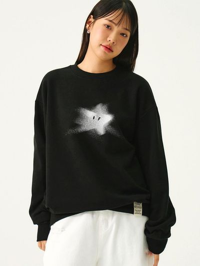 GRAVER Unisex Star Print Cotton-Polyester Sweatshirt [Black]