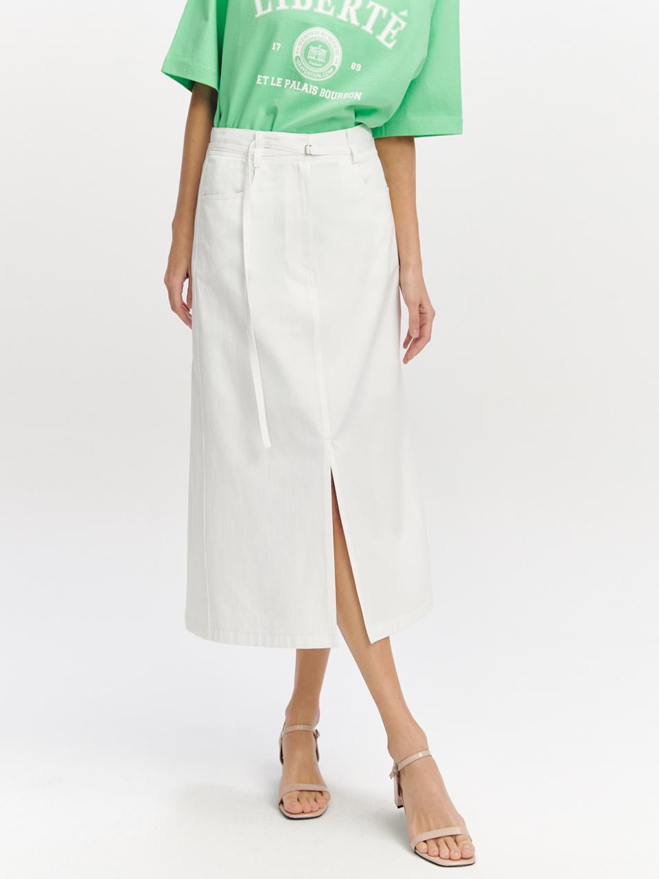 GRAYDATION Belted Slit Slightly A-line Skirt OFF WHITE