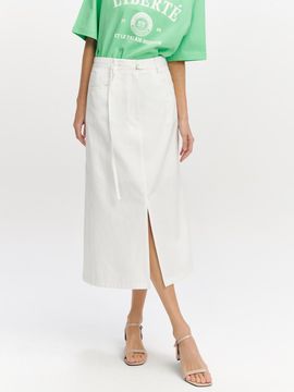 GRAYDATION Belted Slit Slightly A-line Skirt OFF WHITE