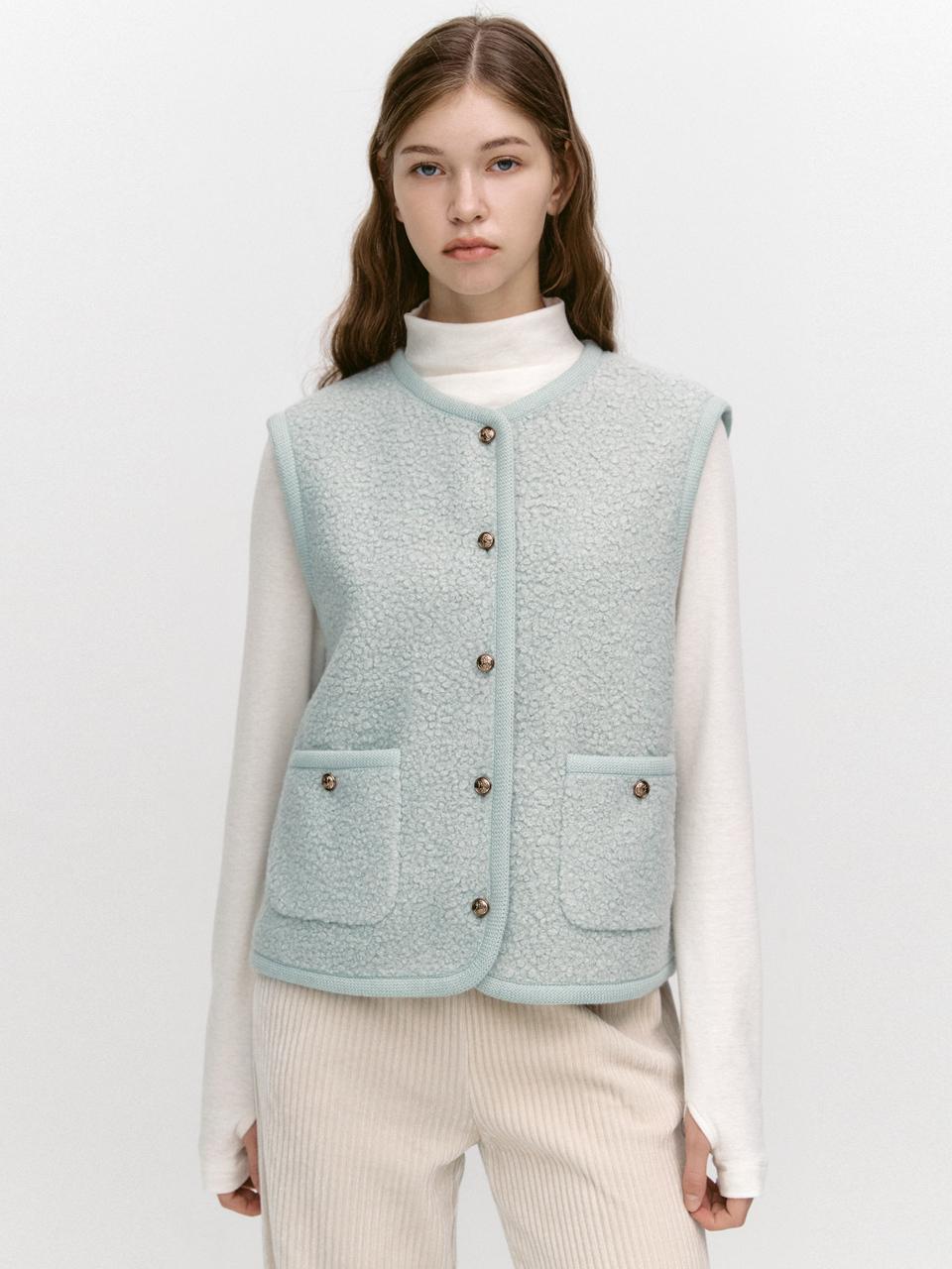 GRAYDATION Boucle Cropped Pocket Vest [GREEN]