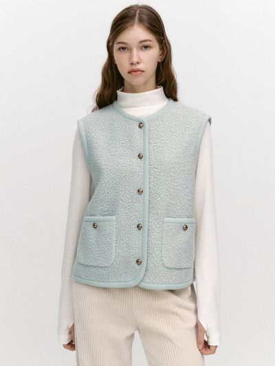 GRAYDATION Boucle Cropped Pocket Vest [GREEN]