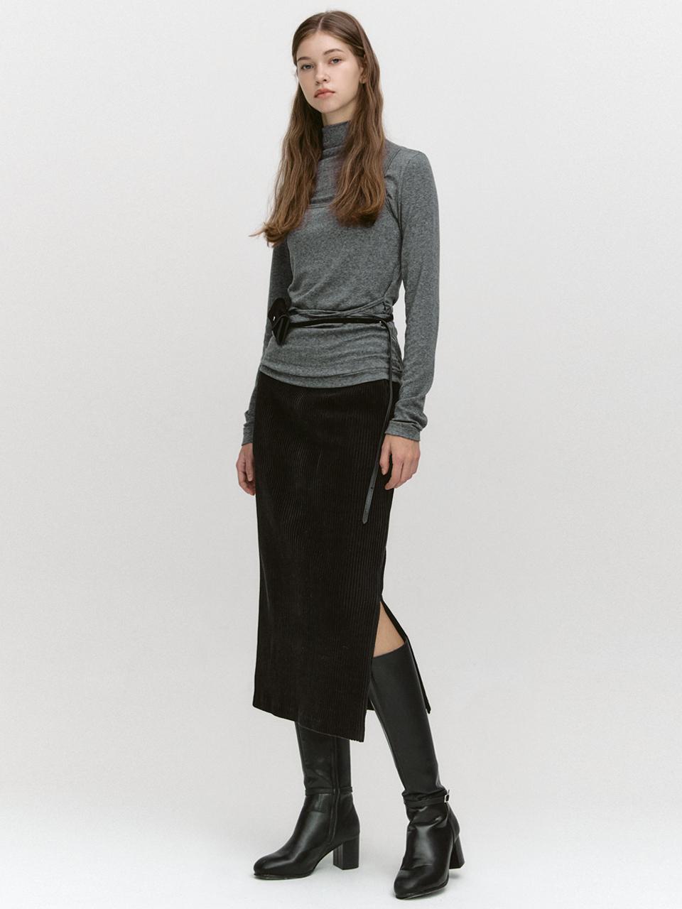 GRAYDATION Corduroy Banding Side-Slit H-Line Skirt [Beige]