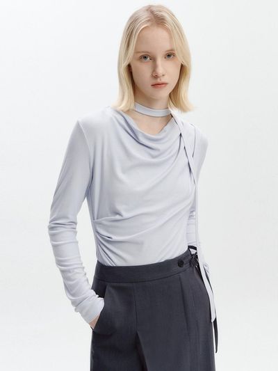 GRAYDATION Cowl-neck Draped Blouse