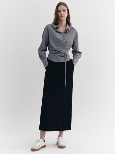 GRAYDATION Double Waistband Maxi Skirt BLACK