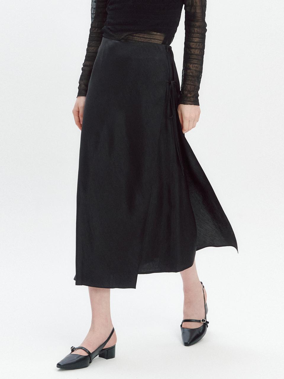 GRAYDATION Layered Strap Wrap Skirt [BLACK]