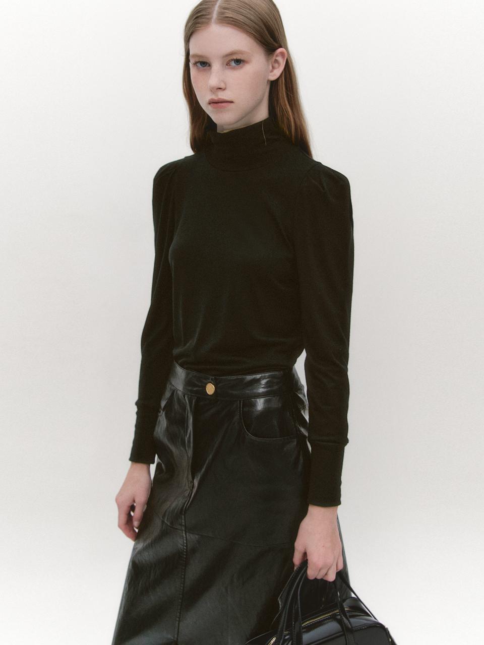 GRAYDATION Puff Sleeves Turtleneck T-shirt BLACK