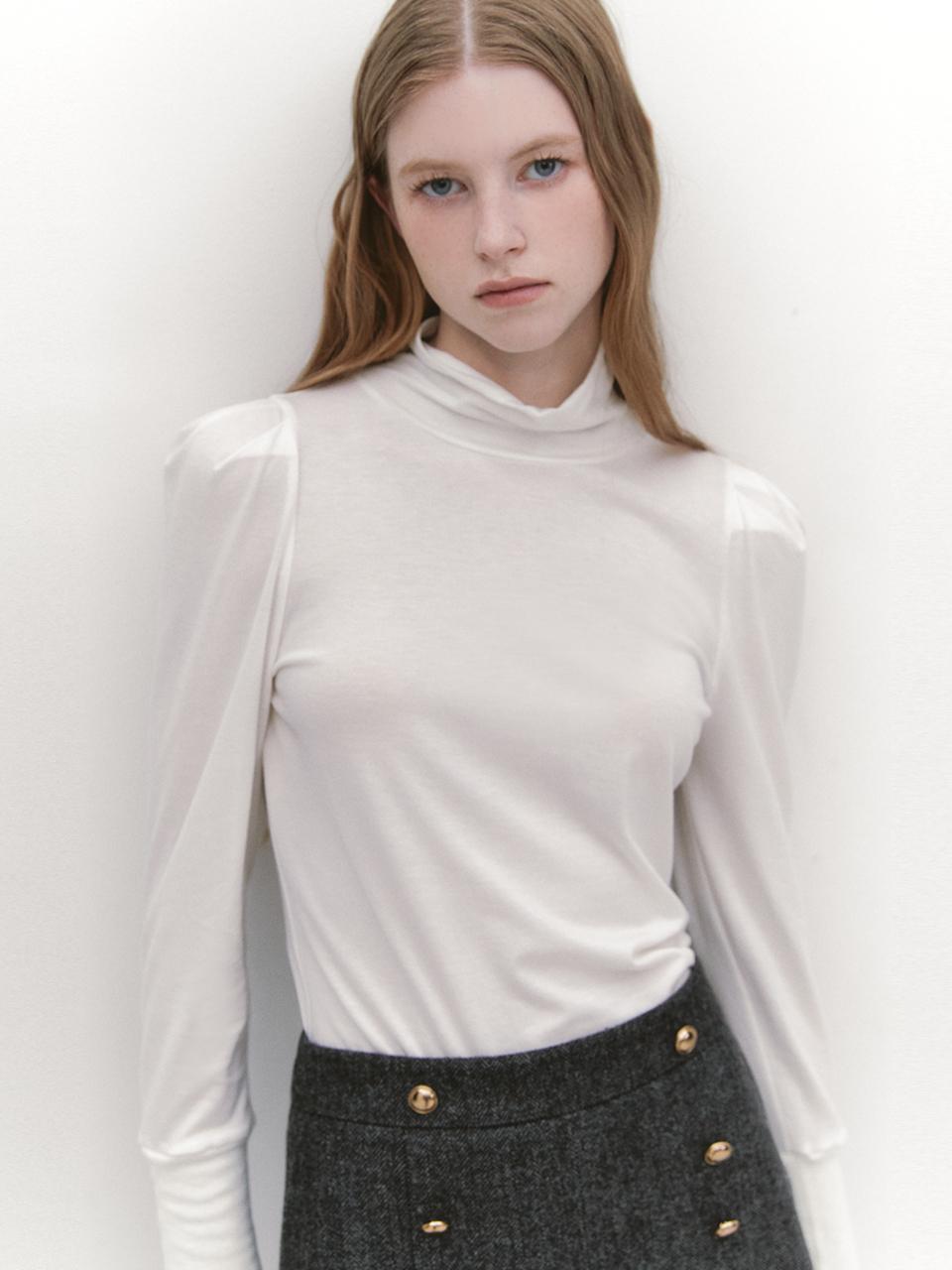 GRAYDATION Puff Sleeves Turtleneck T-shirt OFF WHITE