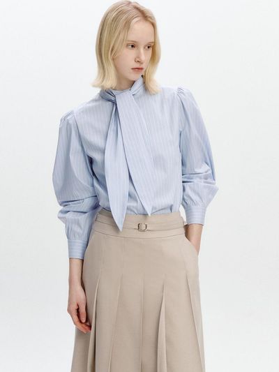 GRAYDATION Scarf Detachable Band-collar Blouse [BLUE]